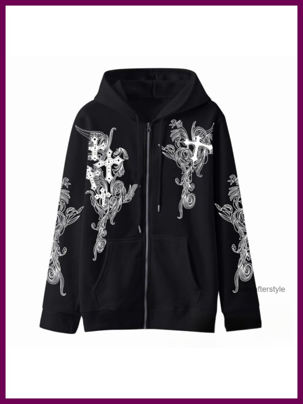 Oversized Zip Up Hoodie Gothic Cross Graphic Grunge Fleece Jacket